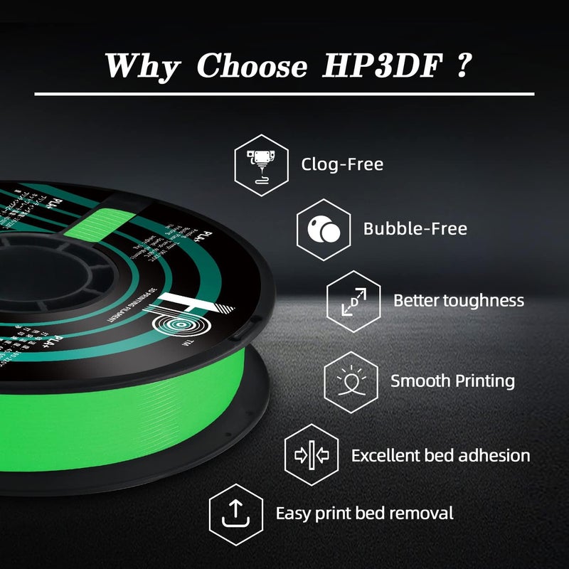 HP3DF Glow in The Dark PLA Filament, 3D Printer Filament, PLA Filament 1.75mm Dimensional Accuracy +/- 0.02mm, 1KG Spool (2.2 lbs), Fit Most FDM Printer (Glow Green) - Image 3